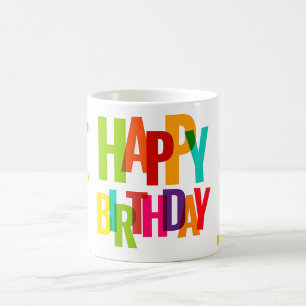 Taza De Café Letras Coloridas de Arcoíris y Diseño Festivo