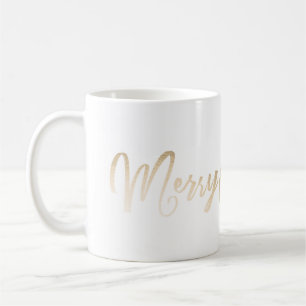 Taza De Café Letras de Feliz Navidad con Hoja de Oro Navidad