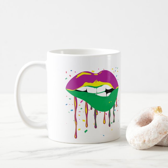 Taza De Café Letras de goteo Mardi Gras (Con donut)