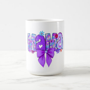 Taza De Café Letras de MAMA Floral con Corazones y Lazo