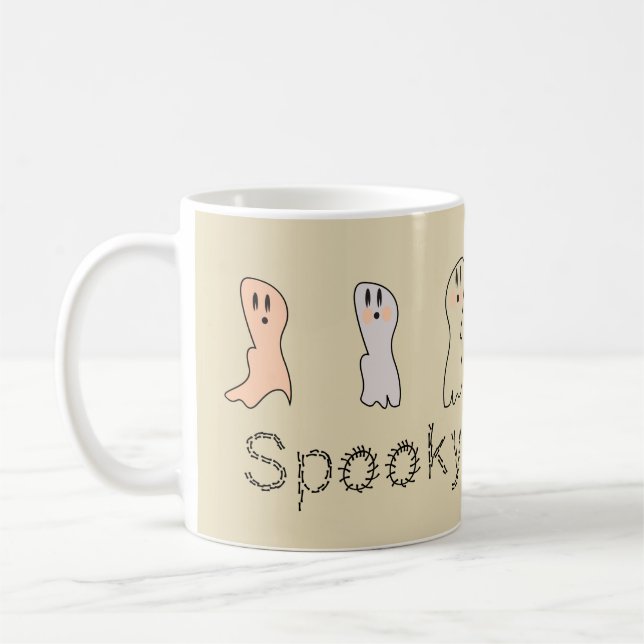 Taza De Café Letras de mano de fantasma retro espeluznante (Izquierda)