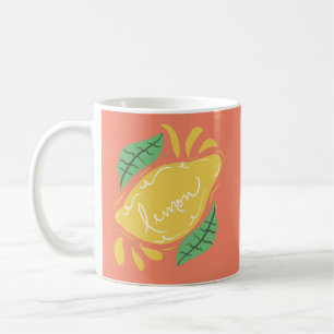 Taza De Café Letras Dibujadas a Mano de Limón Cítrico Amarillo 
