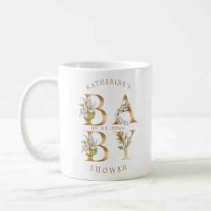 Taza De Café letras doradas florales en bebes monograma