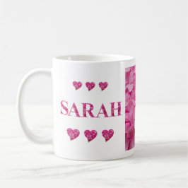 Taza De Café Letras florales rosadas de "Sarah" Hydrangea rosad