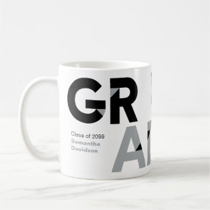 Taza De Café Letras grandes y negras gris plateado cortadas en 