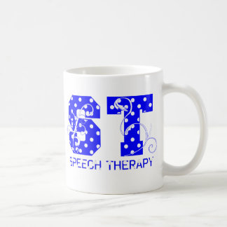Taza De Café letras puntos de polka azules y blancos