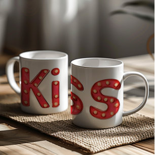 Taza De Café Letras rojas del Rótulo de besos