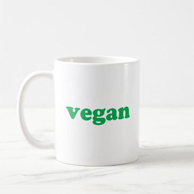 Taza De Café Letras verdes "veganas", fondo blanco (Izquierda)