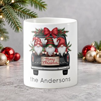 Taza De Café Letrero de Feliz Navidad Camioneta Negra Gnomo Ado