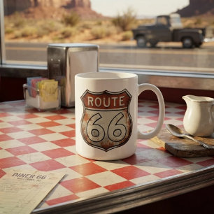 Taza De Café Letrero Oxidado de la Ruta 66
