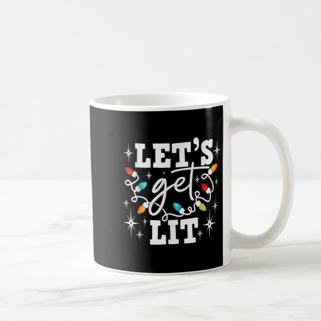 Taza De Café Let's Get Lit Drinking Santa Hat Christmas Lights  (Derecha)