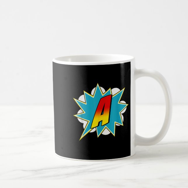 Taza De Café Letter A Superhero Name Comic Letter Retro Costume (Derecha)
