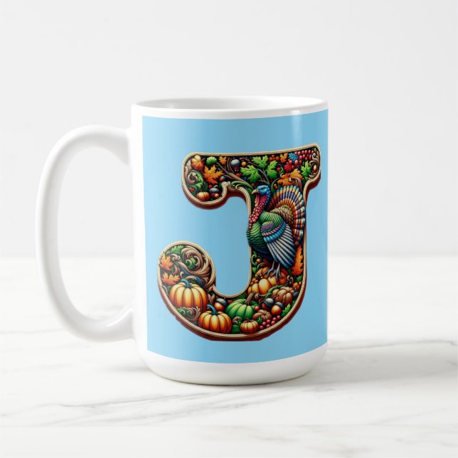 Taza De Café Letter J Thanksgiving style gift  (Izquierda)