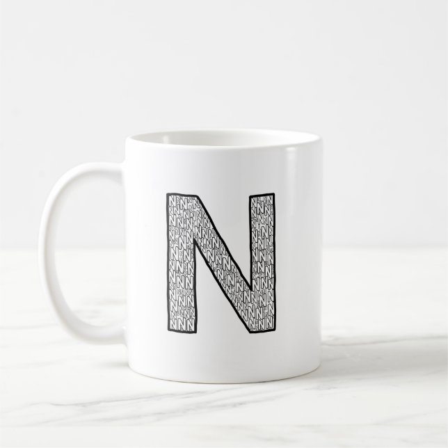 Taza De Café Letter N Initial Coffee Mug – Minimal Modern Style (Izquierda)
