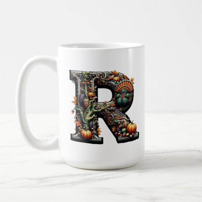 Taza De Café Letter R Thanksgiving style turkey  (Izquierda)