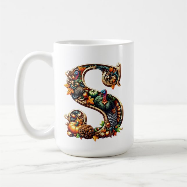 Taza De Café Letter S Thanksgiving turkey style gift  (Izquierda)