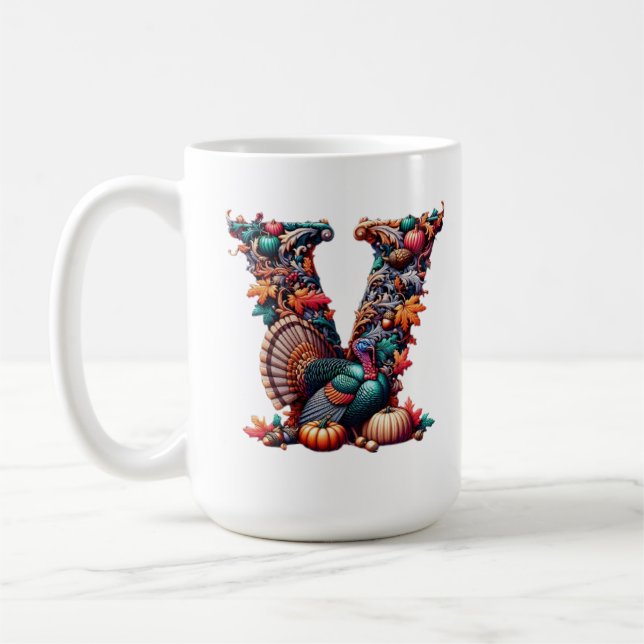 Taza De Café Letter V Thanksgiving turkey style gift  (Izquierda)