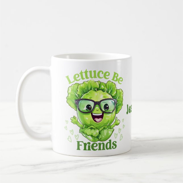 Taza De Café Lettuce Be Friends Personaliza Face Name (Izquierda)