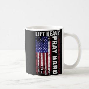 Taza De Café Levanta Pesado Reza Duro Bandera Americana Gimnasi