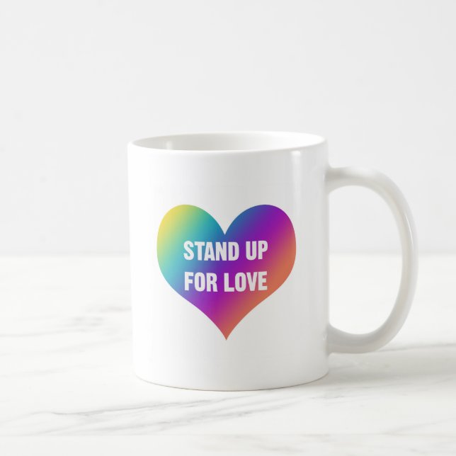 Taza De Café Levántate por el amor (corazón arcoiris) (Derecha)