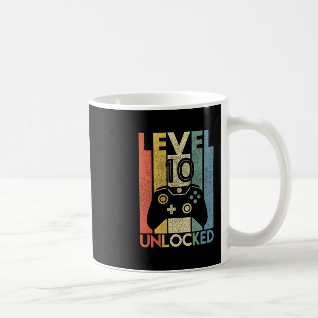 Taza De Café Level 10 Unlocked Shirt Funny Video Gamer 10th Bir (Derecha)