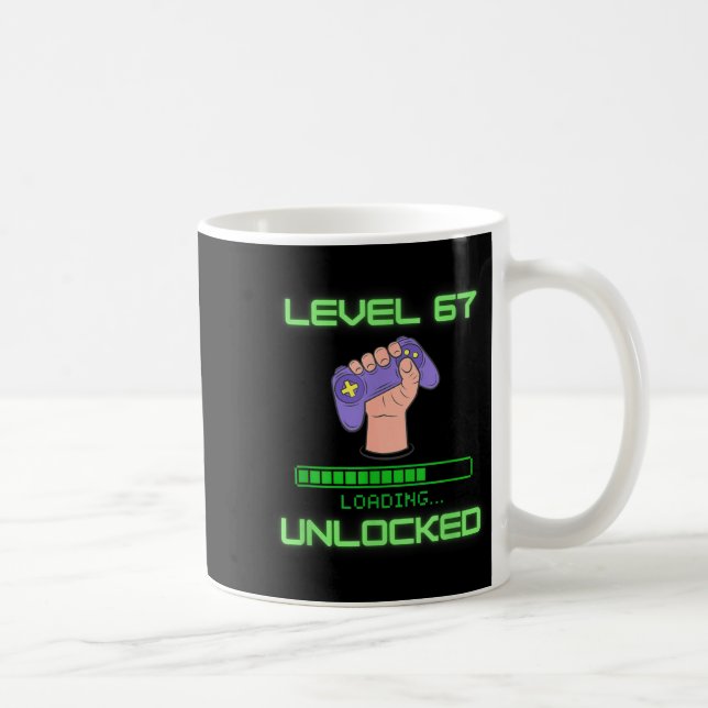 Taza De Café Level 67 Unlocked Gaming 6-7 School Meme Six Seven (Derecha)