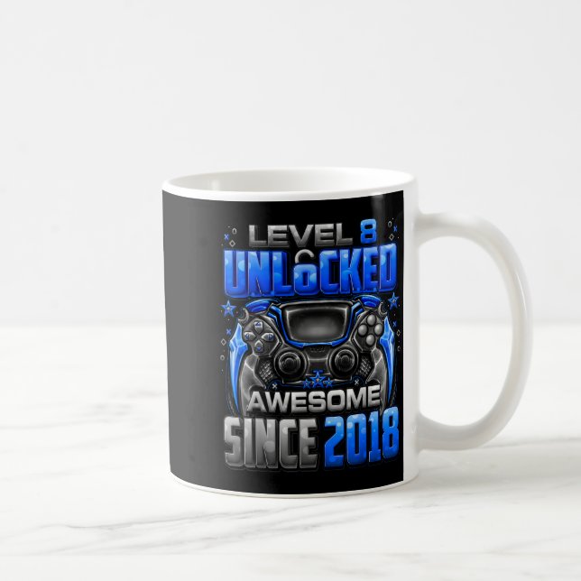 Taza De Café Level 8 Unlocked Awesome Since 2018 8th Birthday G (Derecha)
