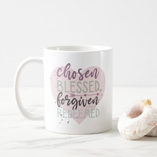 Taza De Café Leyenda de mano elegida bendita perdonada redimida (Con donut)
