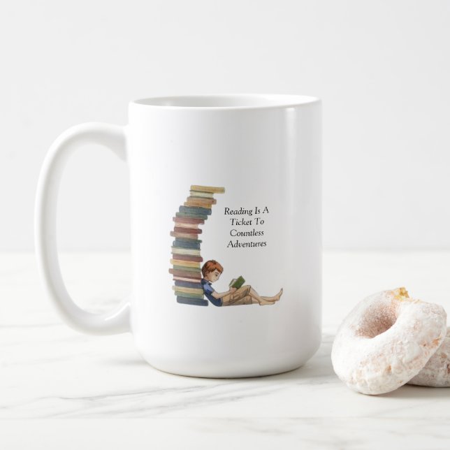 Taza De Café Leyendo bloqueo (Con donut)