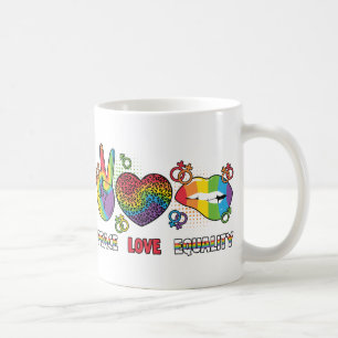 Taza De Café LGBTQ - Paz, amor, igualdad - Colores arcoiris