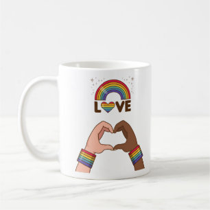 Taza De Café LGTB+Orgullo. Amo el arcoiris. Corazón.