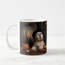 Taza De Café Lhasa Apso Calabazas Halloween Asustadizo
