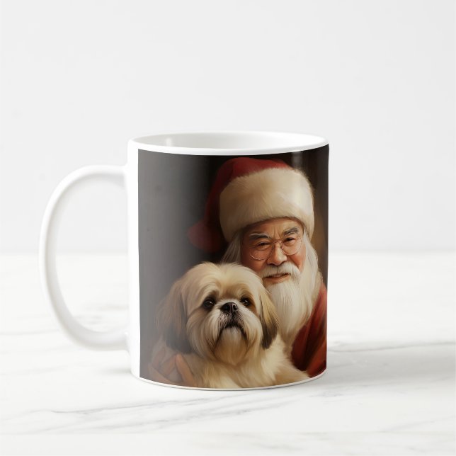Taza De Café Lhasa Apso Con Navidades Festividades De Santa Cla (Izquierda)
