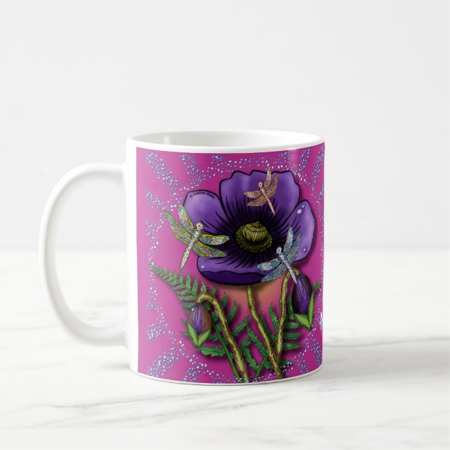 Taza De Café Libélula amapola púrpura (Izquierda)