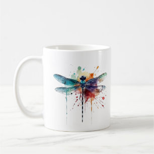Taza De Café Libélula de Acuarela Vibrante