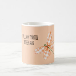 Taza De Café Libélula de Cuadros de Rayas de Melocotón