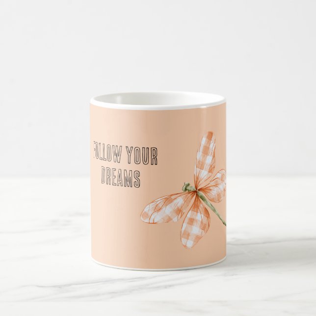 Taza De Café Libélula de Cuadros de Rayas de Melocotón (Centro)