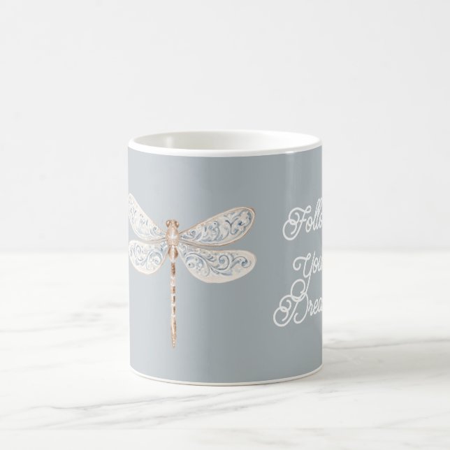 Taza De Café Libélula Gris Azul Bronce Blanco (Centro)