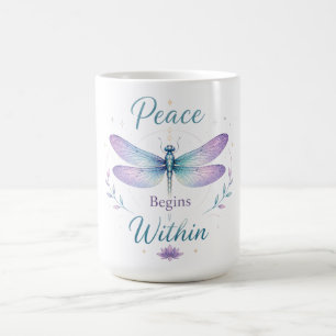 Taza De Café Libélula Inspiradora/La Paz Comienza Dentro