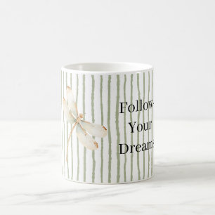 Taza De Café Libélula Sueños de Rayas Verdes