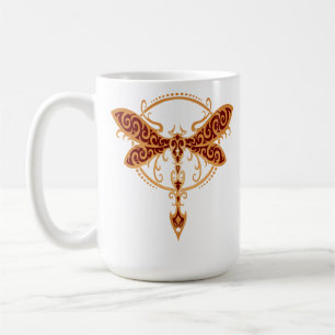 Taza De Café Libélula tribal roja de oro
