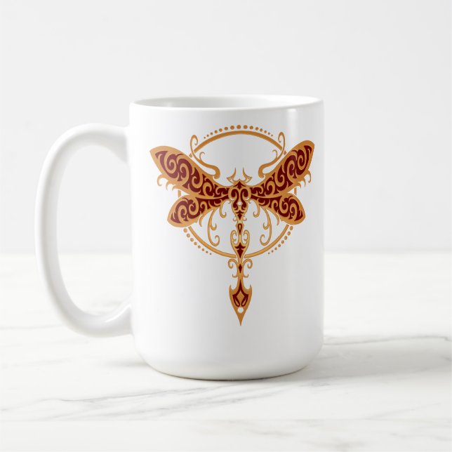 Taza De Café Libélula tribal roja de oro (Izquierda)