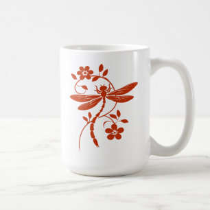 Taza De Café Libélula y Floral Elegantes