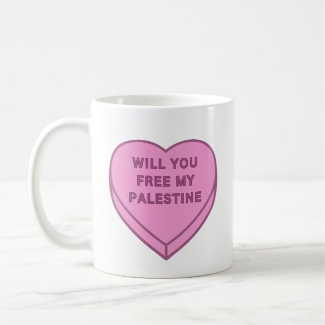 Taza De Café ¿Liberarás a mi Palestina? Cute Candy Heart dulce (Izquierda)