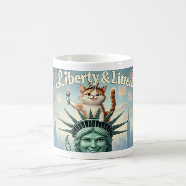 Taza De Café Liberty & Litterboxes - Gracioso gato Patriótico M (Centro)
