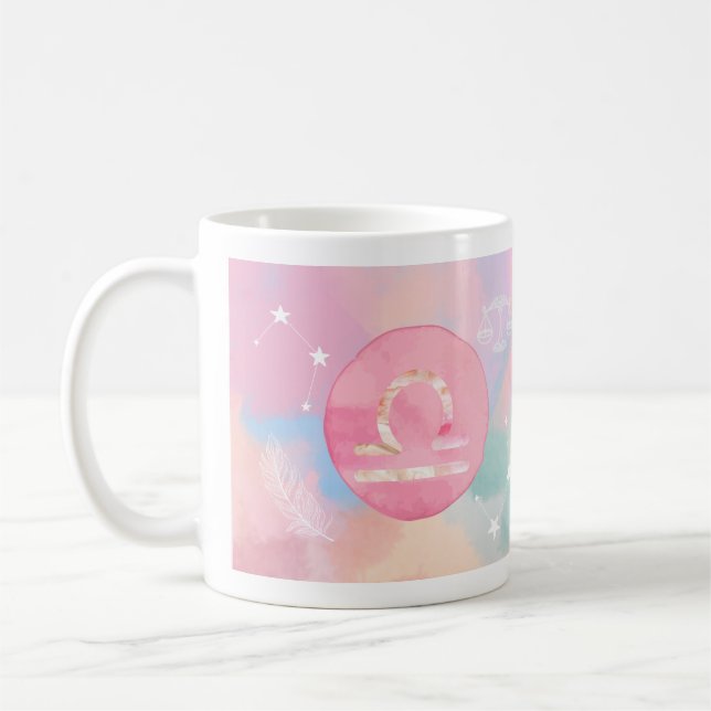 Taza De Café Libra Pastel Acuarela Astrología Zodiac Rótulo Mug (Izquierda)