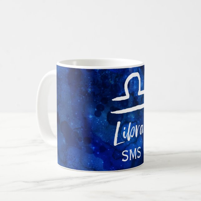 Taza De Café Libra Zodiac Constellation Galaxia Azul Monograma (Anverso izquierdo)