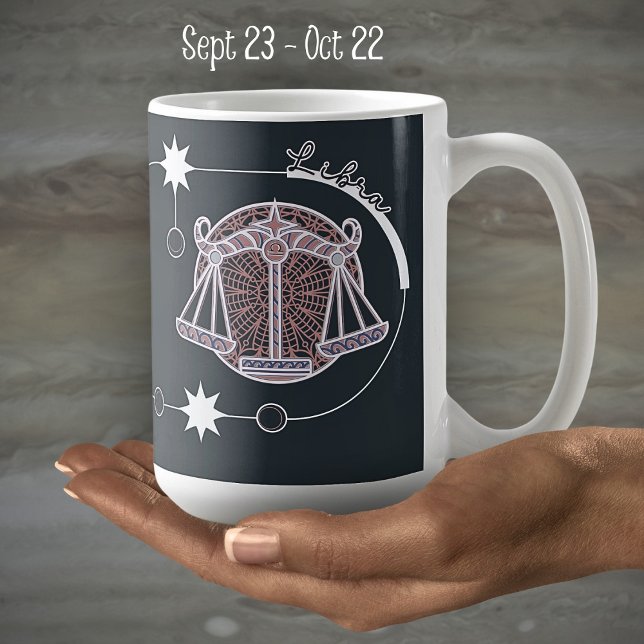 Taza De Café Libra Zodiac Rótulo Astrología Mandala Blanco Gris (Subido por el creador)