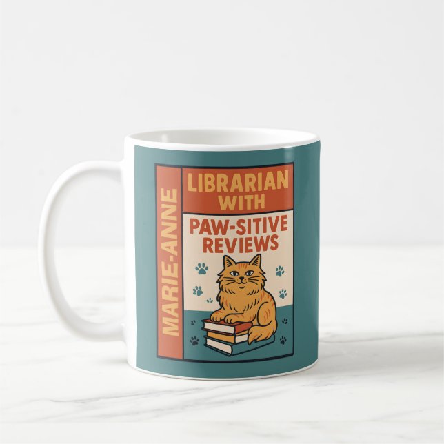 Taza De Café Librarian With Paw-sitive Reviews Cat & Book Lover (Izquierda)