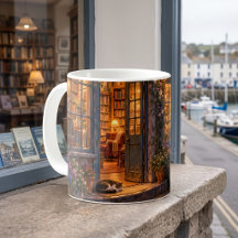 Librería Cozy Harbor al anochecer